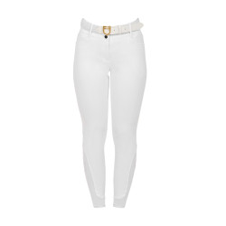 Pantalon d’équitation femme Equestro grip genoux taille haute doublé polaire Blanc