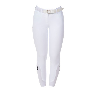 Pantalon d’équitation femme Equestro x FISE grip genoux Blanc