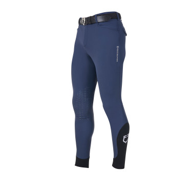 Pantalon d’équitation homme Equestro x FISE grip genoux Marine blazer Bleu marine