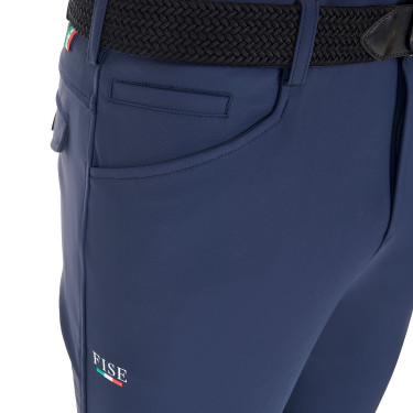 Pantalon d’équitation homme Equestro x FISE grip genoux Marine blazer Bleu marine
