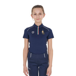 Uniseks kindertrainingspolo Equestro x FISE met korte mouwen Marineblazer Marineblauw