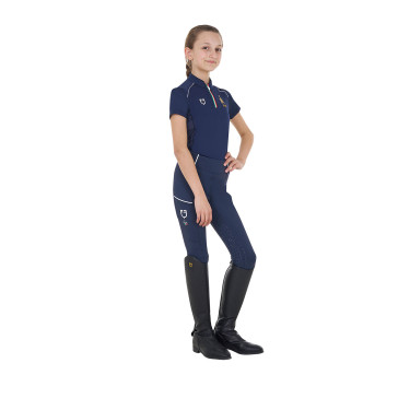 Uniseks kindertrainingspolo Equestro x FISE met korte mouwen Marineblazer Marineblauw