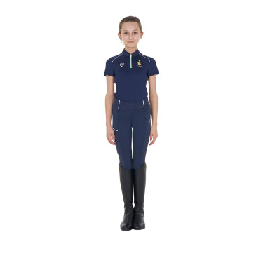 Uniseks kindertrainingspolo Equestro x FISE met korte mouwen Marineblazer Marineblauw