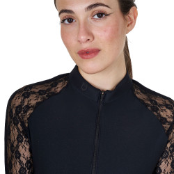 Polo d’entraînement femme Equestro manches longues dentelle Noir