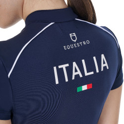 Polo d’entraînement femme Equestro x FISE avec zip drapeau italien manches courtes