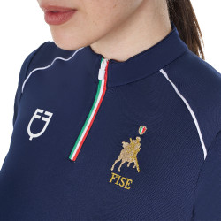 Polo d’entraînement femme Equestro x FISE avec zip drapeau italien manches courtes