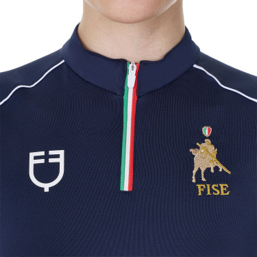 Polo d’entraînement femme Equestro x FISE avec zip drapeau italien manches courtes