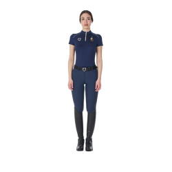 Polo d’entraînement femme Equestro x FISE avec zip drapeau italien manches courtes