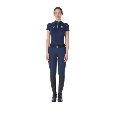 Polo d’entraînement femme Equestro x FISE avec zip drapeau italien manches courtes
