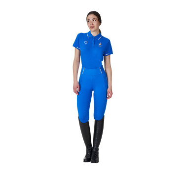 Dames trainingspolo Equestro x FISE met drie knopen, korte mouwen Blauw van Savoye
