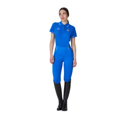 Polo d’entraînement femme Equestro x FISE trois boutons manches courtes Bleu de savoie