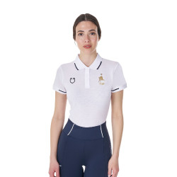 Polo d’entraînement femme Equestro x FISE trois boutons manches courtes Blanc