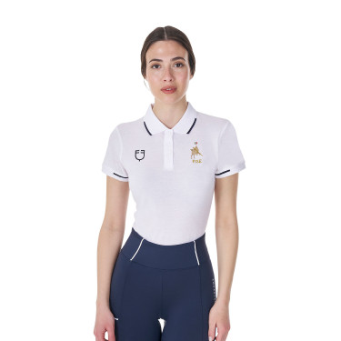 Polo d’entraînement femme Equestro x FISE trois boutons manches courtes Blanc