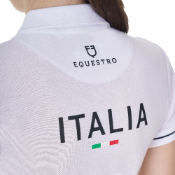 Polo d’entraînement femme Equestro x FISE trois boutons manches courtes Blanc