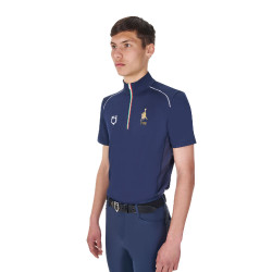 Heren trainingspolo Equestro x FISE met rits, Italiaanse vlag, korte mouwen Marineblazer Marineblauw