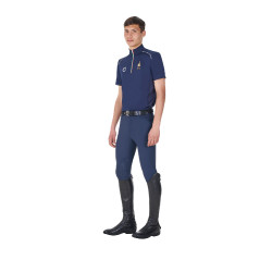 Heren trainingspolo Equestro x FISE met rits, Italiaanse vlag, korte mouwen Marineblazer Marineblauw