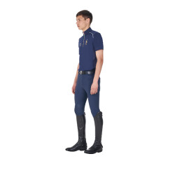 Polo d’entraînement homme Equestro x FISE avec zip drapeau italien manches courtes