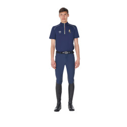 Polo d’entraînement homme Equestro x FISE avec zip drapeau italien manches courtes