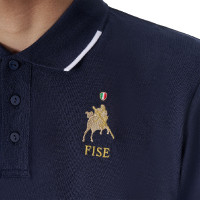 Heren trainingspolo Equestro x FISE met drie knopen en korte mouwen Marineblazer Marineblauw