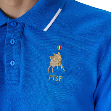 Heren trainingspolo Equestro x FISE met drie knopen en korte mouwen Blauw van Savoye