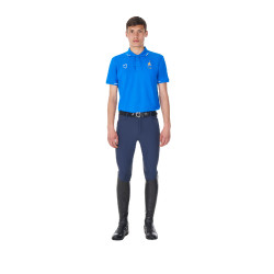 Heren trainingspolo Equestro x FISE met drie knopen en korte mouwen Blauw van Savoye