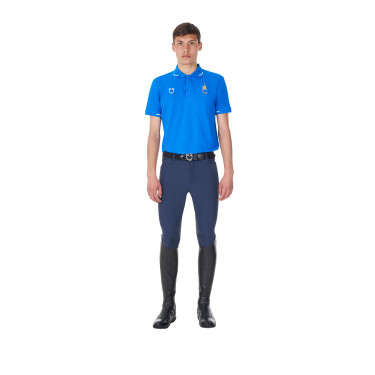 Heren trainingspolo Equestro x FISE met drie knopen en korte mouwen Blauw van Savoye