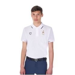 Polo d’entraînement homme Equestro x FISE trois boutons manches courtes Blanc Polo d’entraînement homme Equestro x FISE trois boutons manches courtes Blanc