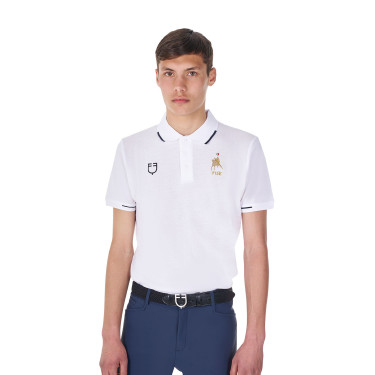 Polo d’entraînement homme Equestro x FISE trois boutons manches courtes Blanc Polo d’entraînement homme Equestro x FISE trois boutons manches courtes Blanc