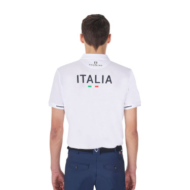 Polo d’entraînement homme Equestro x FISE trois boutons manches courtes Blanc Polo d’entraînement homme Equestro x FISE trois boutons manches courtes Blanc
