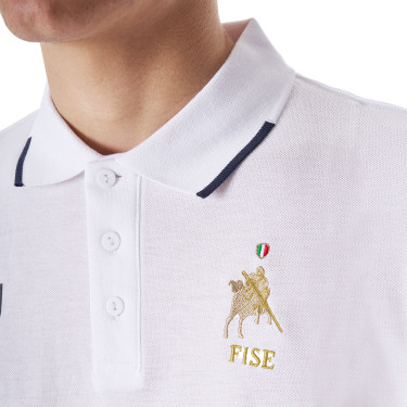 Polo d’entraînement homme Equestro x FISE trois boutons manches courtes Blanc Polo d’entraînement homme Equestro x FISE trois boutons manches courtes Blanc