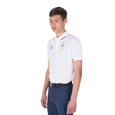Polo d’entraînement homme Equestro x FISE trois boutons manches courtes Blanc Polo d’entraînement homme Equestro x FISE trois boutons manches courtes Blanc