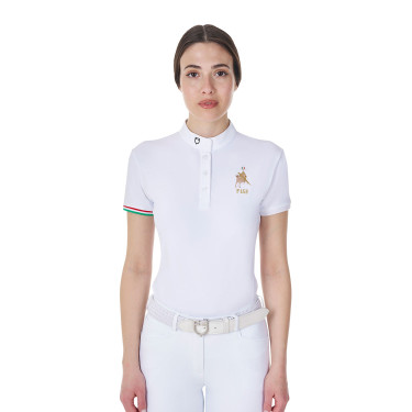 Polo de concours Equestro x FISE femme coupe slim manches courtes Blanc