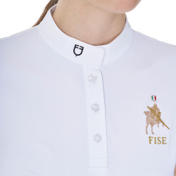 Polo de concours Equestro x FISE femme coupe slim manches courtes Blanc
