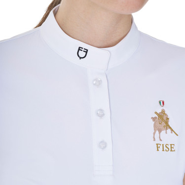 Polo de concours Equestro x FISE femme coupe slim manches courtes Blanc