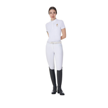 Wedstrijdpolo Equestro x FISE dames slim fit met korte mouwen Wit