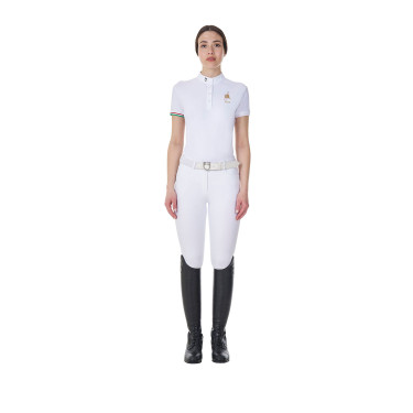 Polo de concours Equestro x FISE femme coupe slim manches courtes Blanc