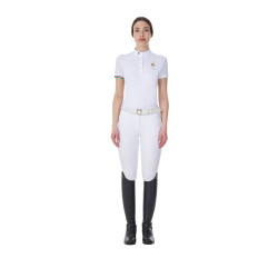 Wedstrijdpolo Equestro x FISE dames slim fit met korte mouwen Wit