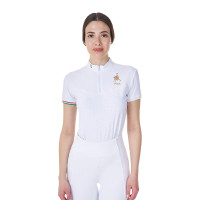 Polo de concours femme stretch Equestro x FISE manches courtes Blanc