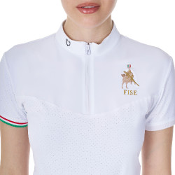 Polo de concours femme stretch Equestro x FISE manches courtes Blanc Polo de concours femme stretch Equestro x FISE manches courtes Blanc