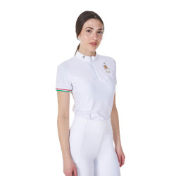 Polo de concours femme stretch Equestro x FISE manches courtes Blanc Polo de concours femme stretch Equestro x FISE manches courtes Blanc