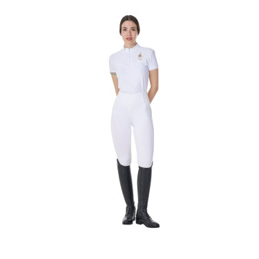 Wedstrijdpolo dames stretch Equestro x FISE korte mouwen Wit