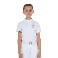 Polo de concours fille zippé Equestro x FISE manches courtes Blanc