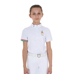Polo de concours fille zippé Equestro x FISE manches courtes Blanc