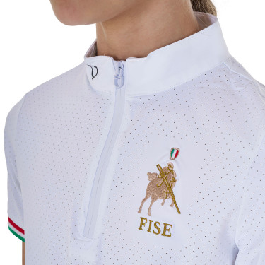 Meisjes wedstrijdpolo met rits Equestro x FISE met korte mouwen Wit