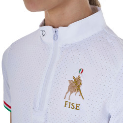Polo de concours fille zippé Equestro x FISE manches courtes Blanc