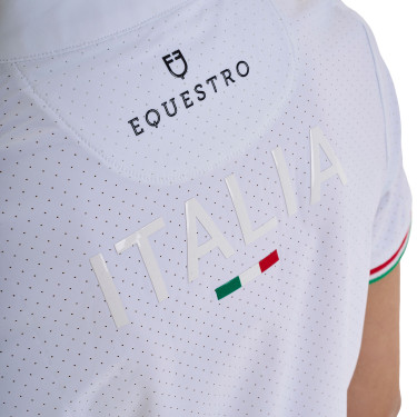 Polo de concours fille zippé Equestro x FISE manches courtes Blanc