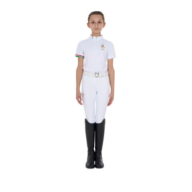 Polo de concours fille zippé Equestro x FISE manches courtes Blanc