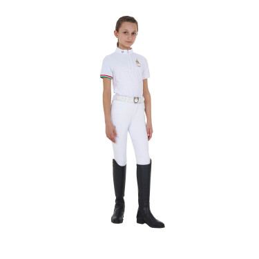 Polo de concours fille zippé Equestro x FISE manches courtes Blanc