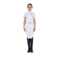 Polo de concours fille zippé Equestro x FISE manches courtes Blanc