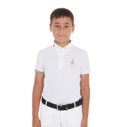 Polo de concours garçon quatre boutons Equestro x FISE manches courtes Blanc Polo de concours garçon quatre boutons Equestro x FISE manches courtes Blanc